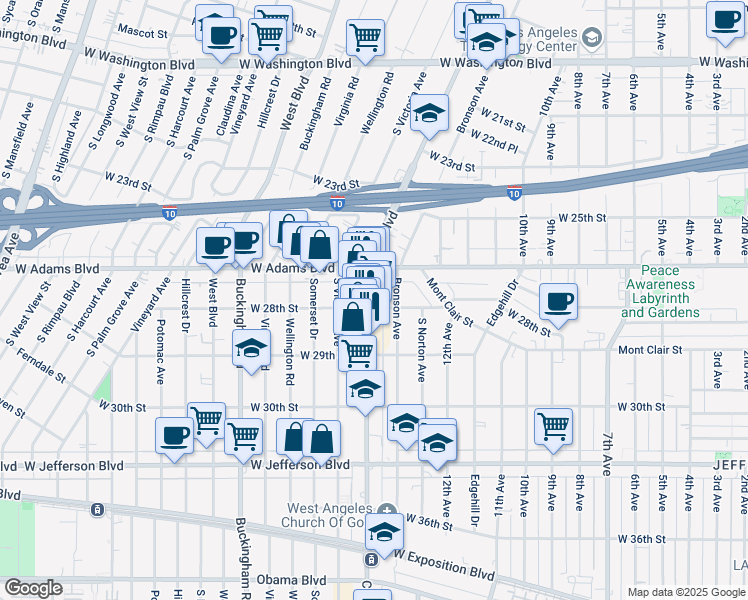 map of restaurants, bars, coffee shops, grocery stores, and more near in Los Angeles