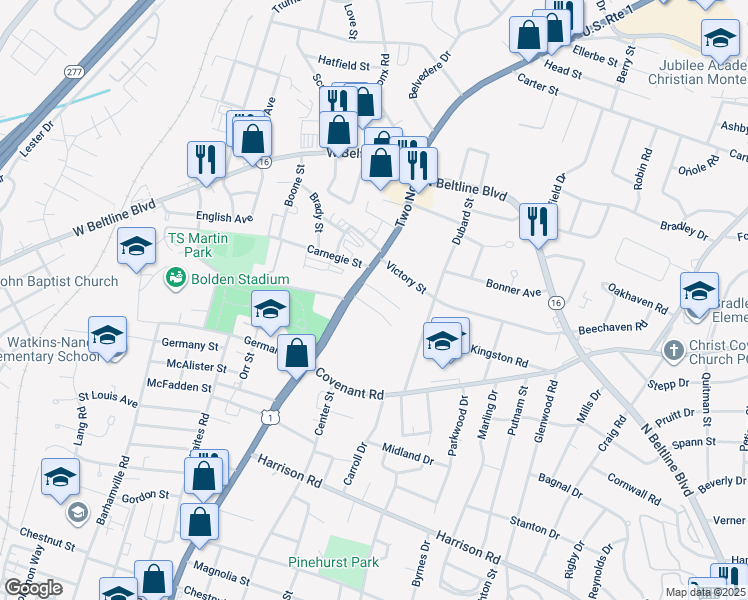 map of restaurants, bars, coffee shops, grocery stores, and more near 1561 Lilly Avenue in Columbia
