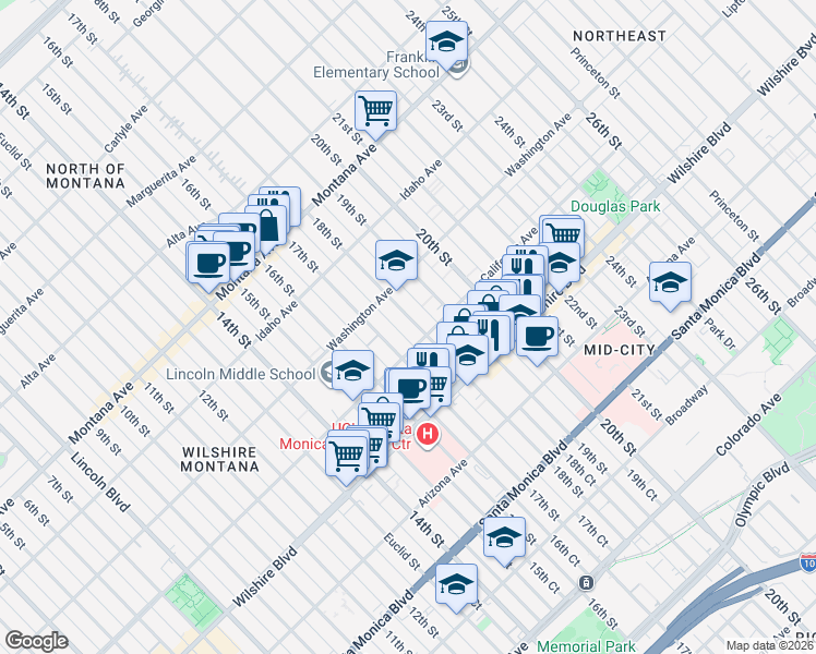 map of restaurants, bars, coffee shops, grocery stores, and more near 1014 18th Street in Santa Monica