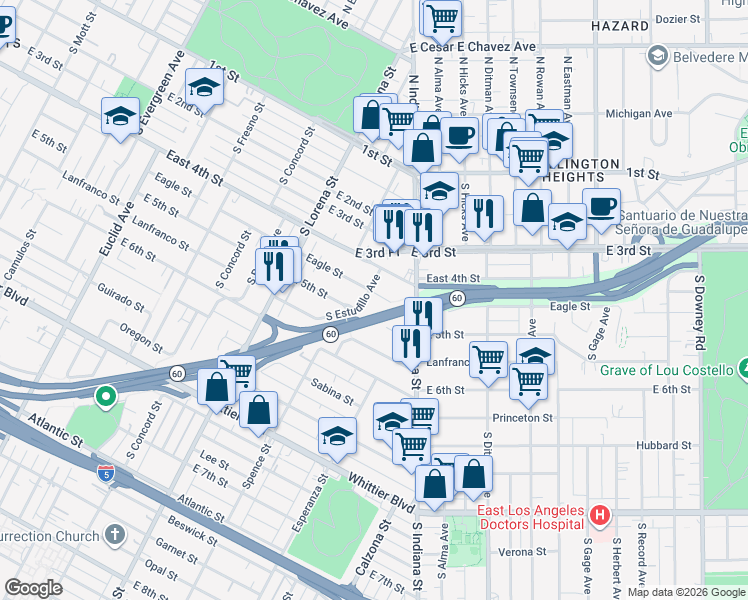 map of restaurants, bars, coffee shops, grocery stores, and more near 3501 Eagle Street in Los Angeles