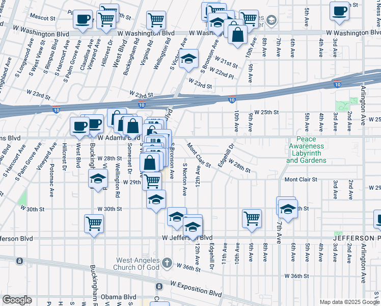 map of restaurants, bars, coffee shops, grocery stores, and more near 4225 Mont Clair Street in Los Angeles