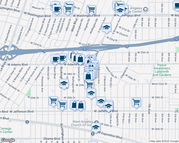 map of restaurants, bars, coffee shops, grocery stores, and more near in Los Angeles