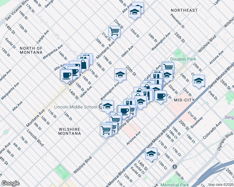 map of restaurants, bars, coffee shops, grocery stores, and more near 1014 18th Street in Santa Monica