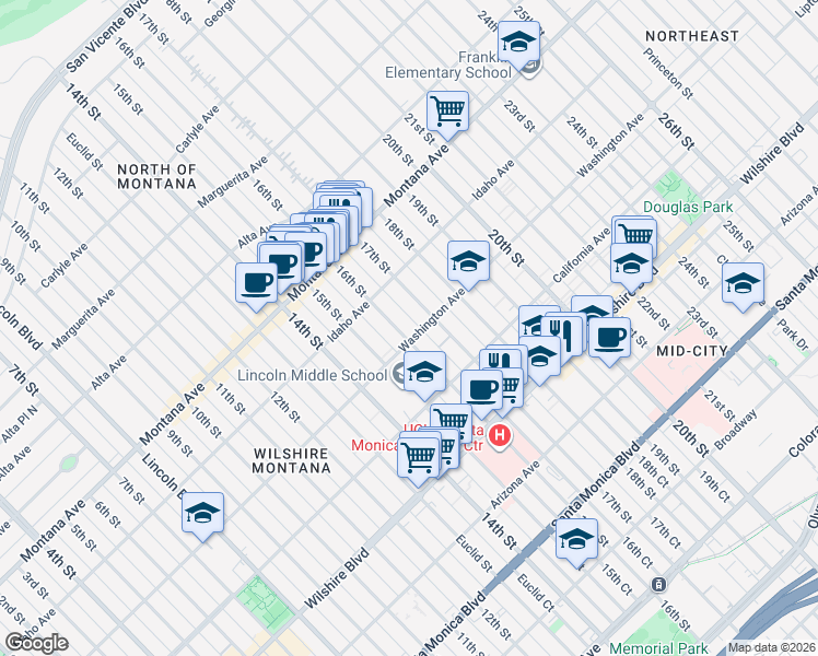 map of restaurants, bars, coffee shops, grocery stores, and more near in Santa Monica