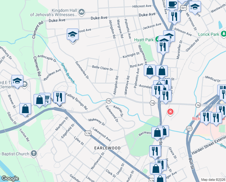map of restaurants, bars, coffee shops, grocery stores, and more near 612 Avondale Drive in Columbia