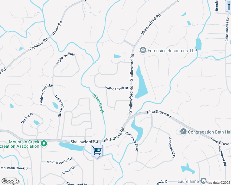 map of restaurants, bars, coffee shops, grocery stores, and more near 1260 Willeo Creek Drive in Roswell