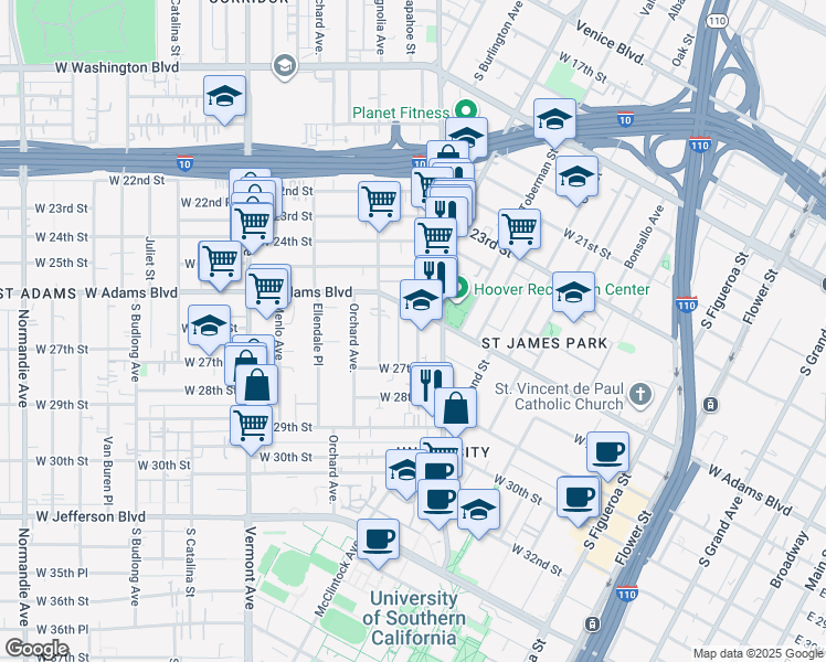 map of restaurants, bars, coffee shops, grocery stores, and more near 2623 Monmouth Avenue in Los Angeles