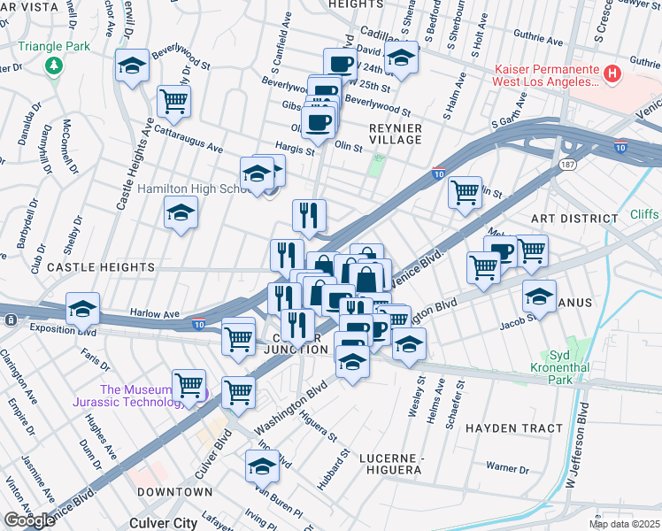 map of restaurants, bars, coffee shops, grocery stores, and more near 3116 Curts Avenue in Los Angeles