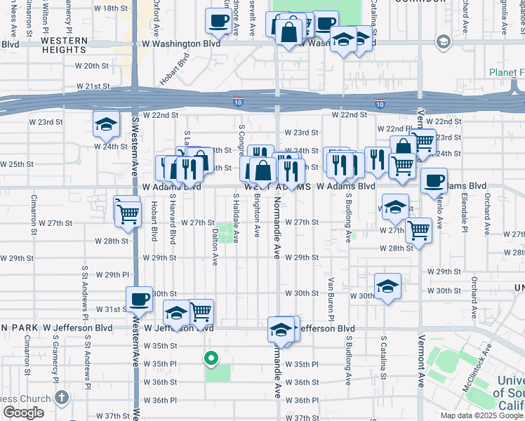 map of restaurants, bars, coffee shops, grocery stores, and more near in Los Angeles