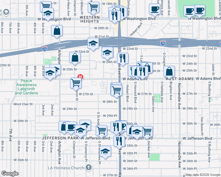 map of restaurants, bars, coffee shops, grocery stores, and more near in Los Angeles