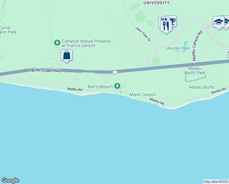 map of restaurants, bars, coffee shops, grocery stores, and more near 24742 Malibu Road in Malibu