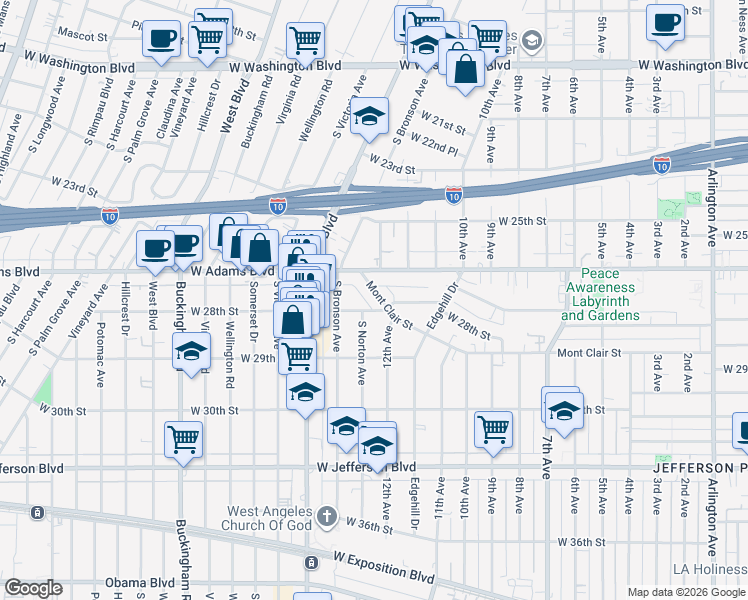 map of restaurants, bars, coffee shops, grocery stores, and more near 4225 Mont Clair Street in Los Angeles