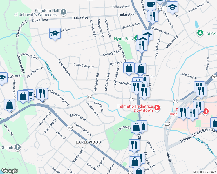 map of restaurants, bars, coffee shops, grocery stores, and more near 810 Avondale Drive in Columbia