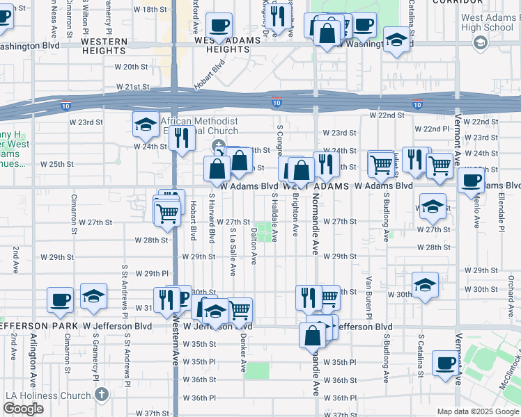 map of restaurants, bars, coffee shops, grocery stores, and more near 2634 Dalton Avenue in Los Angeles