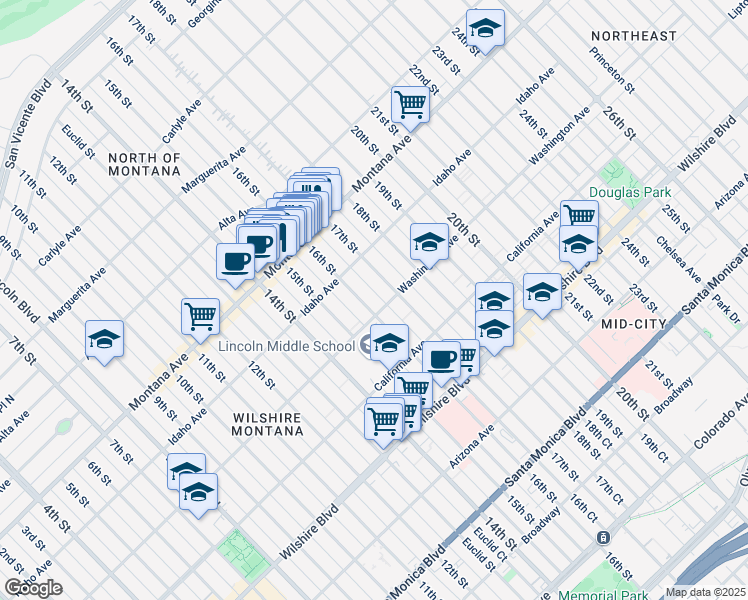 map of restaurants, bars, coffee shops, grocery stores, and more near in Santa Monica