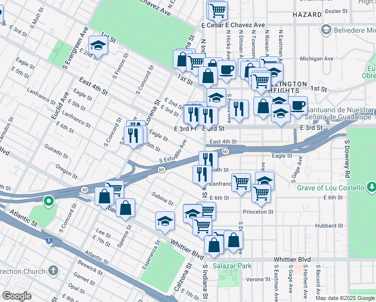 map of restaurants, bars, coffee shops, grocery stores, and more near 3501 Eagle Street in Los Angeles