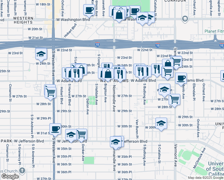 map of restaurants, bars, coffee shops, grocery stores, and more near in Los Angeles