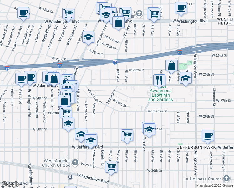 map of restaurants, bars, coffee shops, grocery stores, and more near 2701 Edgehill Drive in Los Angeles