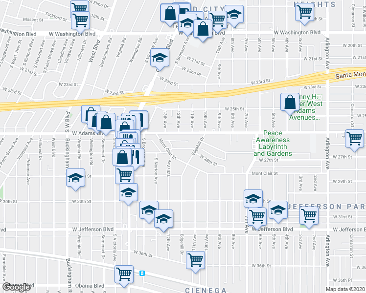 map of restaurants, bars, coffee shops, grocery stores, and more near 4037 West 28th Street in Los Angeles