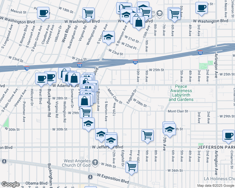map of restaurants, bars, coffee shops, grocery stores, and more near 4037 West 28th Street in Los Angeles