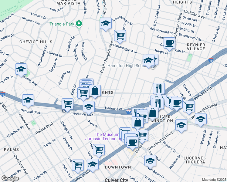 map of restaurants, bars, coffee shops, grocery stores, and more near in Los Angeles