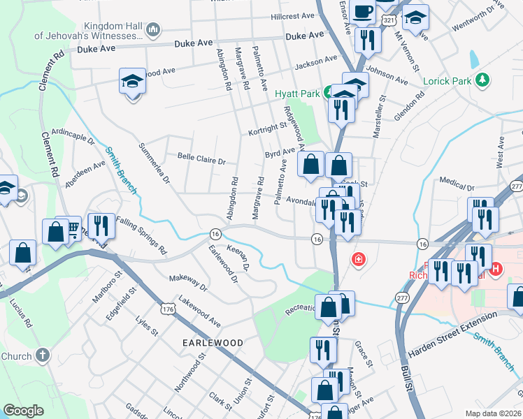 map of restaurants, bars, coffee shops, grocery stores, and more near 810 Avondale Drive in Columbia