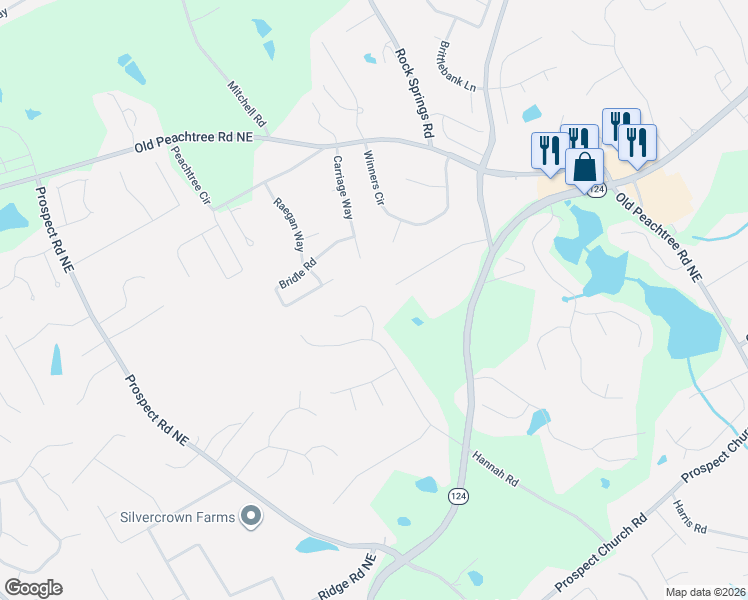 map of restaurants, bars, coffee shops, grocery stores, and more near 1935 Branches Way Northeast in Lawrenceville