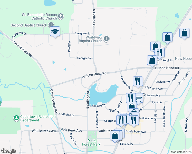 map of restaurants, bars, coffee shops, grocery stores, and more near 112 College Circle in Cedartown