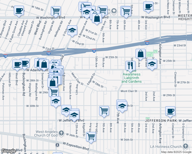map of restaurants, bars, coffee shops, grocery stores, and more near 2701 Edgehill Drive in Los Angeles
