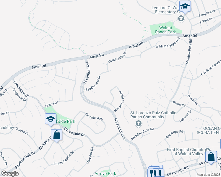 map of restaurants, bars, coffee shops, grocery stores, and more near 19711 East Walking Horse Lane in Walnut