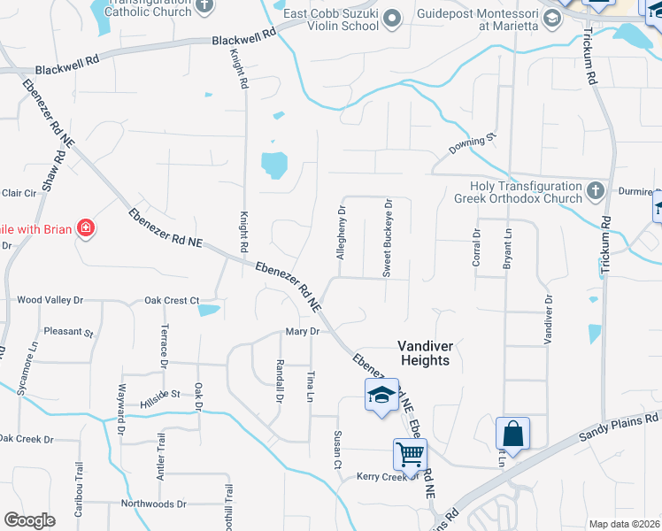 map of restaurants, bars, coffee shops, grocery stores, and more near 3253 Allegheny Dr in Marietta
