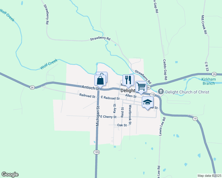 map of restaurants, bars, coffee shops, grocery stores, and more near 207 Antioch Street in Delight