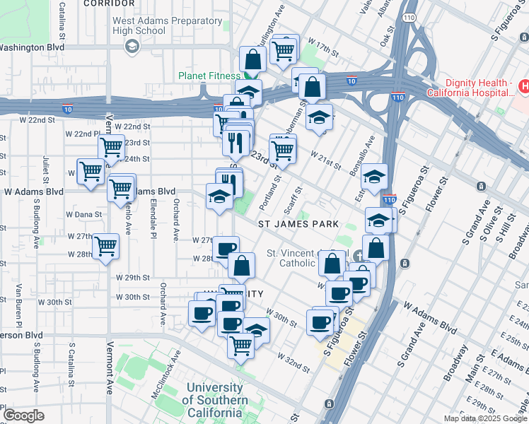 map of restaurants, bars, coffee shops, grocery stores, and more near 2512 Toberman Street in Los Angeles