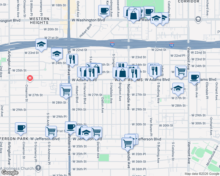 map of restaurants, bars, coffee shops, grocery stores, and more near 2626 Dalton Avenue in Los Angeles