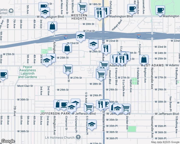 map of restaurants, bars, coffee shops, grocery stores, and more near in Los Angeles