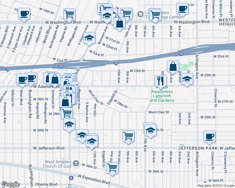 map of restaurants, bars, coffee shops, grocery stores, and more near 2701 Edgehill Drive in Los Angeles