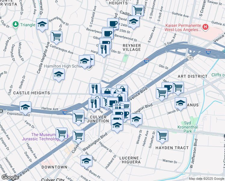 map of restaurants, bars, coffee shops, grocery stores, and more near 3116 Curts Avenue in Los Angeles