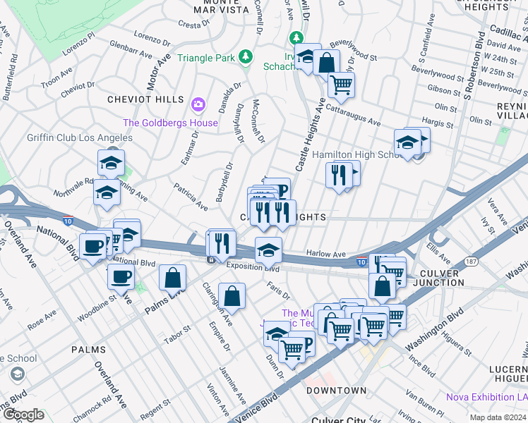 map of restaurants, bars, coffee shops, grocery stores, and more near 3273 Provon Lane in Los Angeles