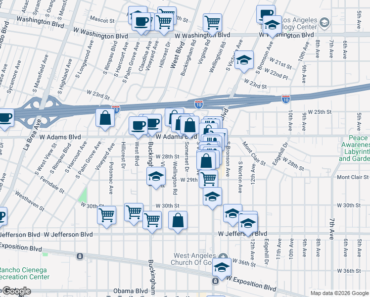 map of restaurants, bars, coffee shops, grocery stores, and more near 2627 Somerset Drive in Los Angeles