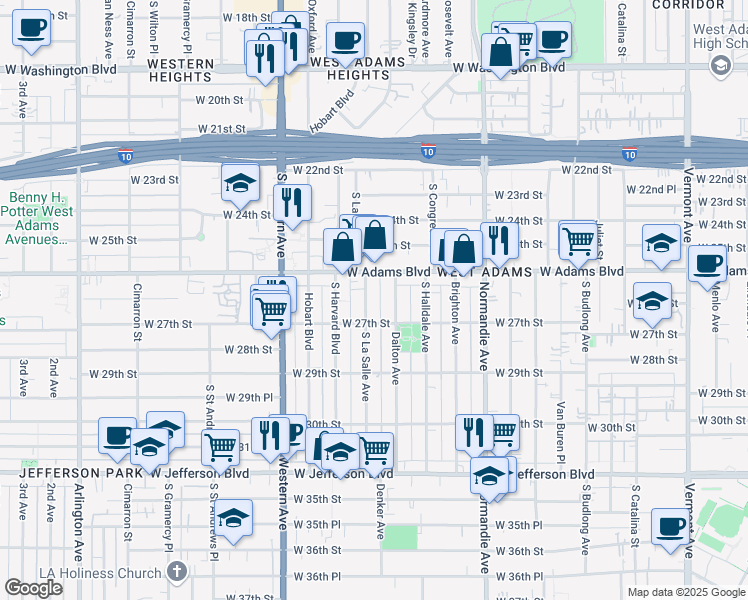 map of restaurants, bars, coffee shops, grocery stores, and more near 2630 La Salle Avenue in Los Angeles