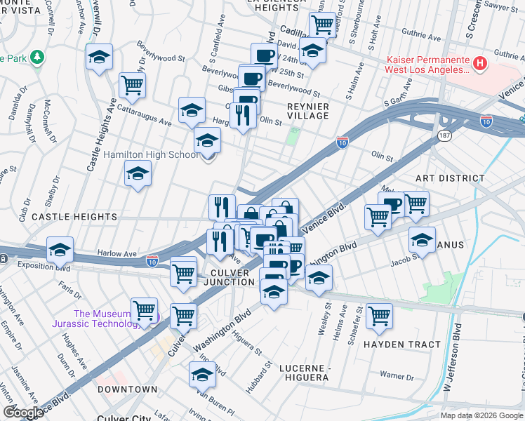map of restaurants, bars, coffee shops, grocery stores, and more near 3116 Curts Avenue in Los Angeles