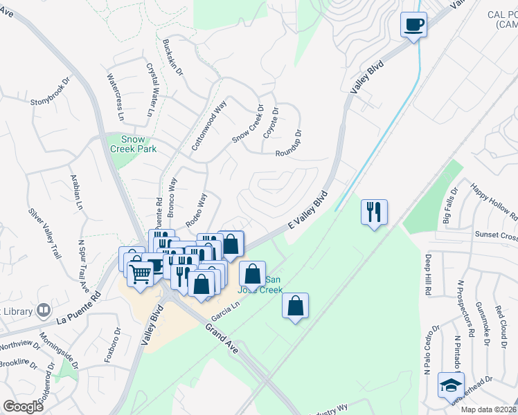 map of restaurants, bars, coffee shops, grocery stores, and more near 22049 Portofino Drive in Walnut
