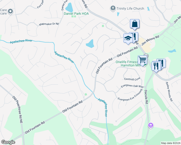 map of restaurants, bars, coffee shops, grocery stores, and more near 1240 Wilkes Crest Drive in Dacula