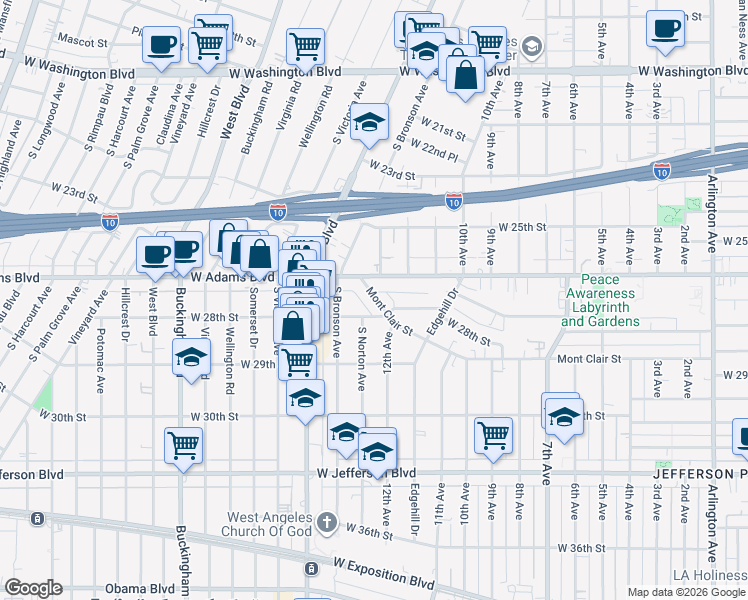 map of restaurants, bars, coffee shops, grocery stores, and more near 4220 Mont Clair Street in Los Angeles