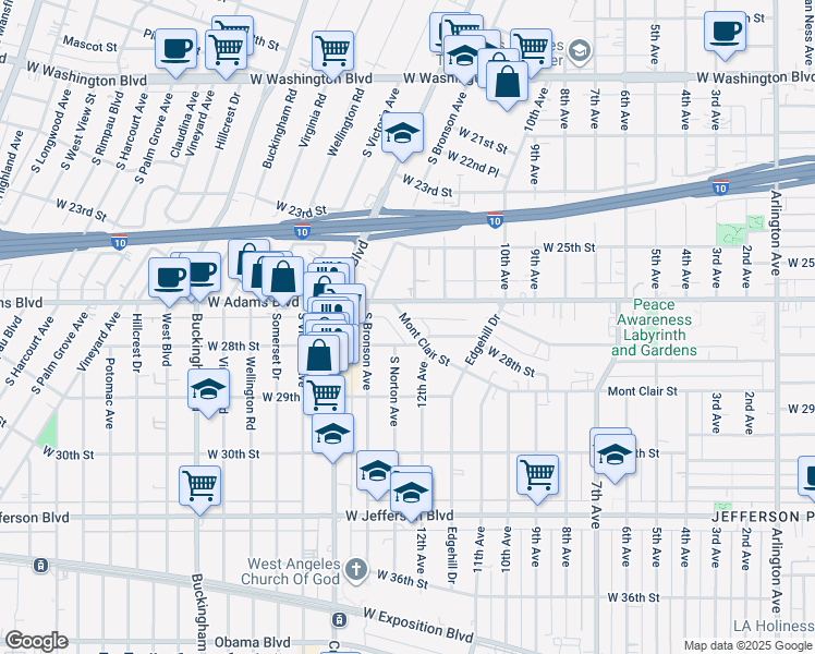 map of restaurants, bars, coffee shops, grocery stores, and more near 4220 Mont Clair Street in Los Angeles