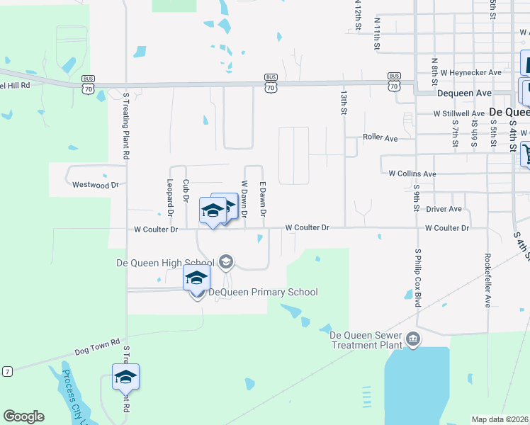 map of restaurants, bars, coffee shops, grocery stores, and more near in De Queen