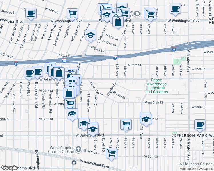 map of restaurants, bars, coffee shops, grocery stores, and more near 4023 West 28th Street in Los Angeles