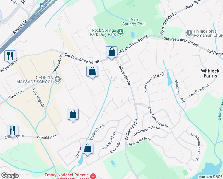 map of restaurants, bars, coffee shops, grocery stores, and more near 169 Collins View Court in Lawrenceville