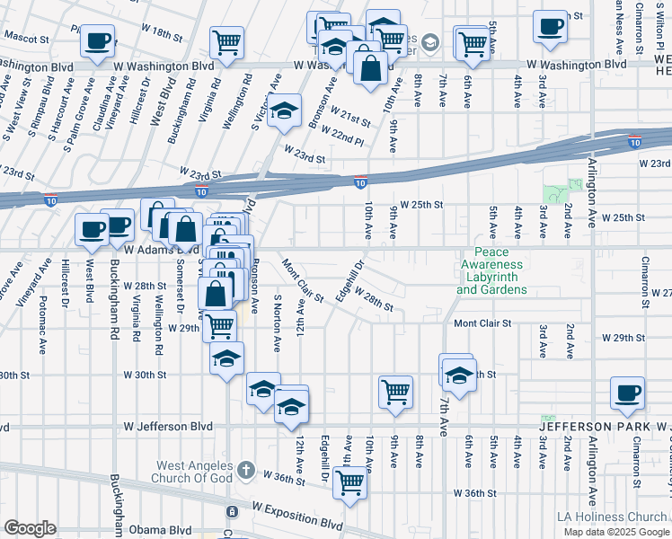 map of restaurants, bars, coffee shops, grocery stores, and more near 4023 West 28th Street in Los Angeles