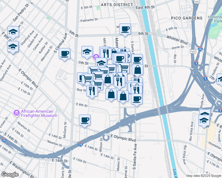 map of restaurants, bars, coffee shops, grocery stores, and more near 1935 Bay Street in Los Angeles